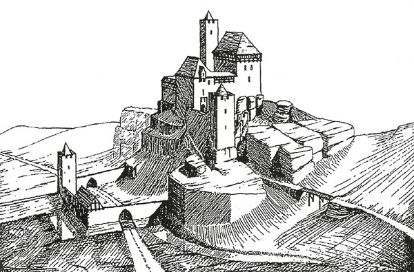 XX-wieczna próba rekonstrukcji zamku z 1909 roku - w widoku od południa